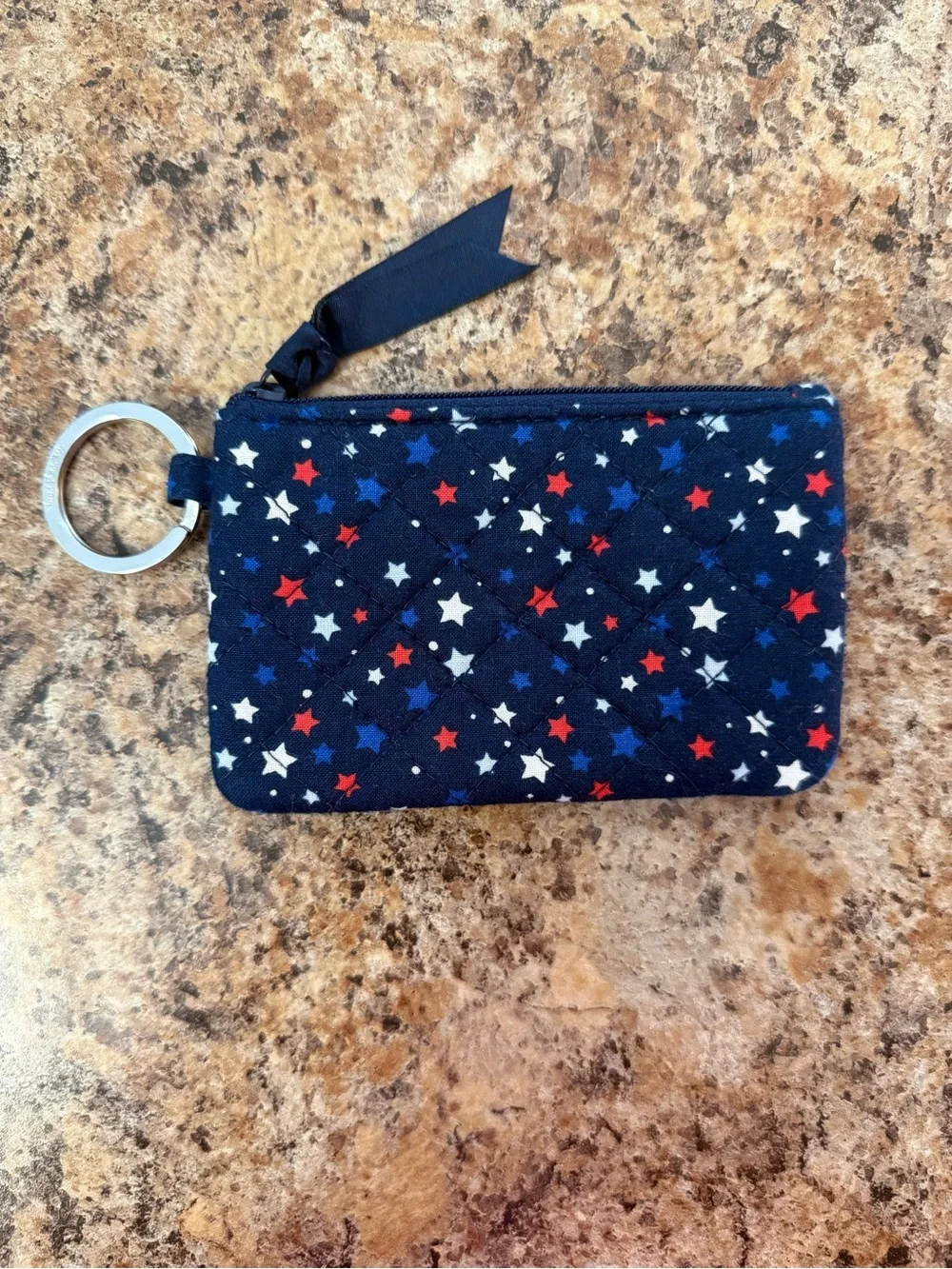 Vera Bradley Patriotic Stars Quilted Zip ID Case Coin Purse Keyring Navy